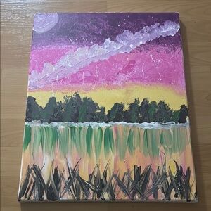 Abstract Landscape Canvas Art - Pink, Yellow, Green